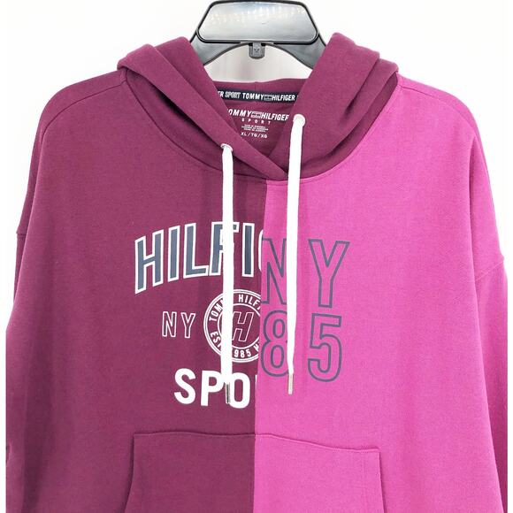 TOMMY HILFIGER SPORT Women's Colorblock Split Logo Hoodie XL Purple Crewneck NWT - Picture 5 of 11